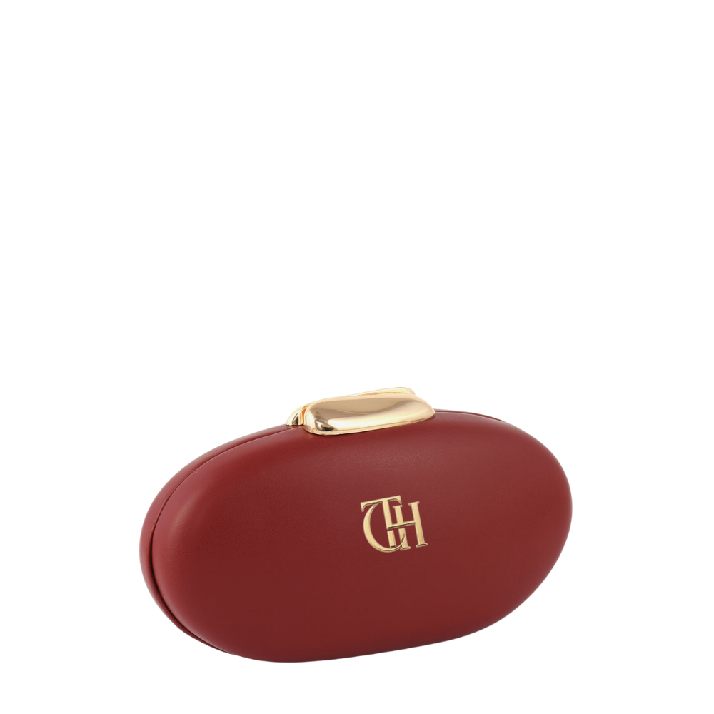Womens Red Pebble Oval Box Clutch Bag with Chain Strap
