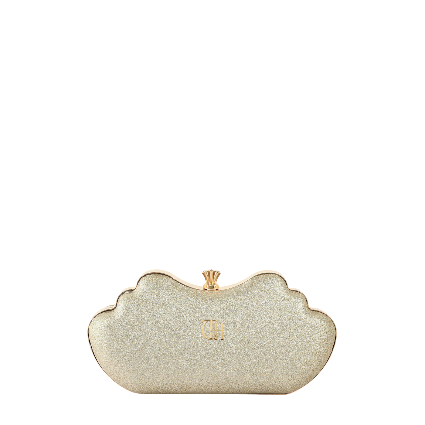 Women's Golden Shimmer Cloud Clutch with Crystal Clasp and Chain Strap