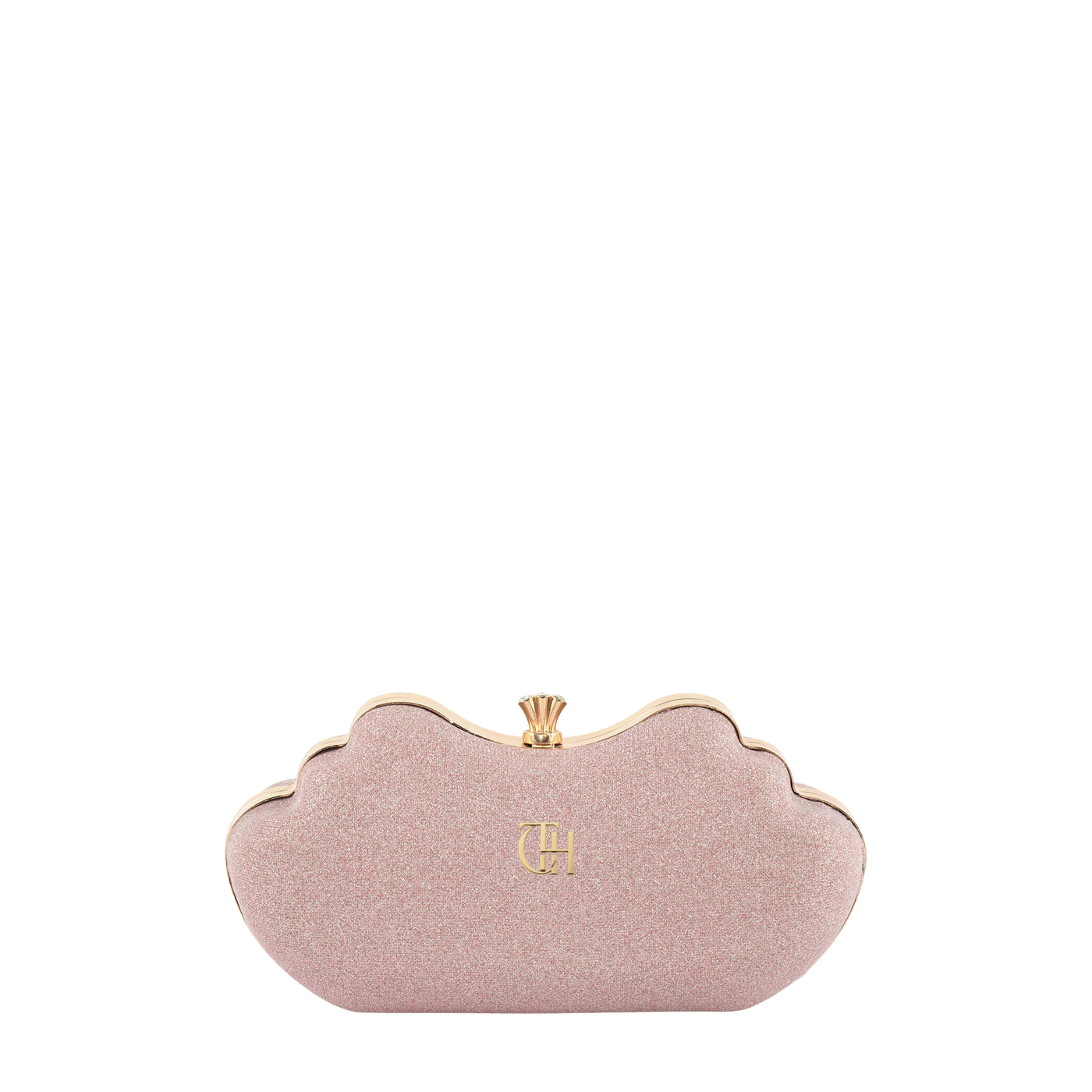 Women's Pink Shimmer Cloud Clutch with Crystal Clasp and Chain Strap
