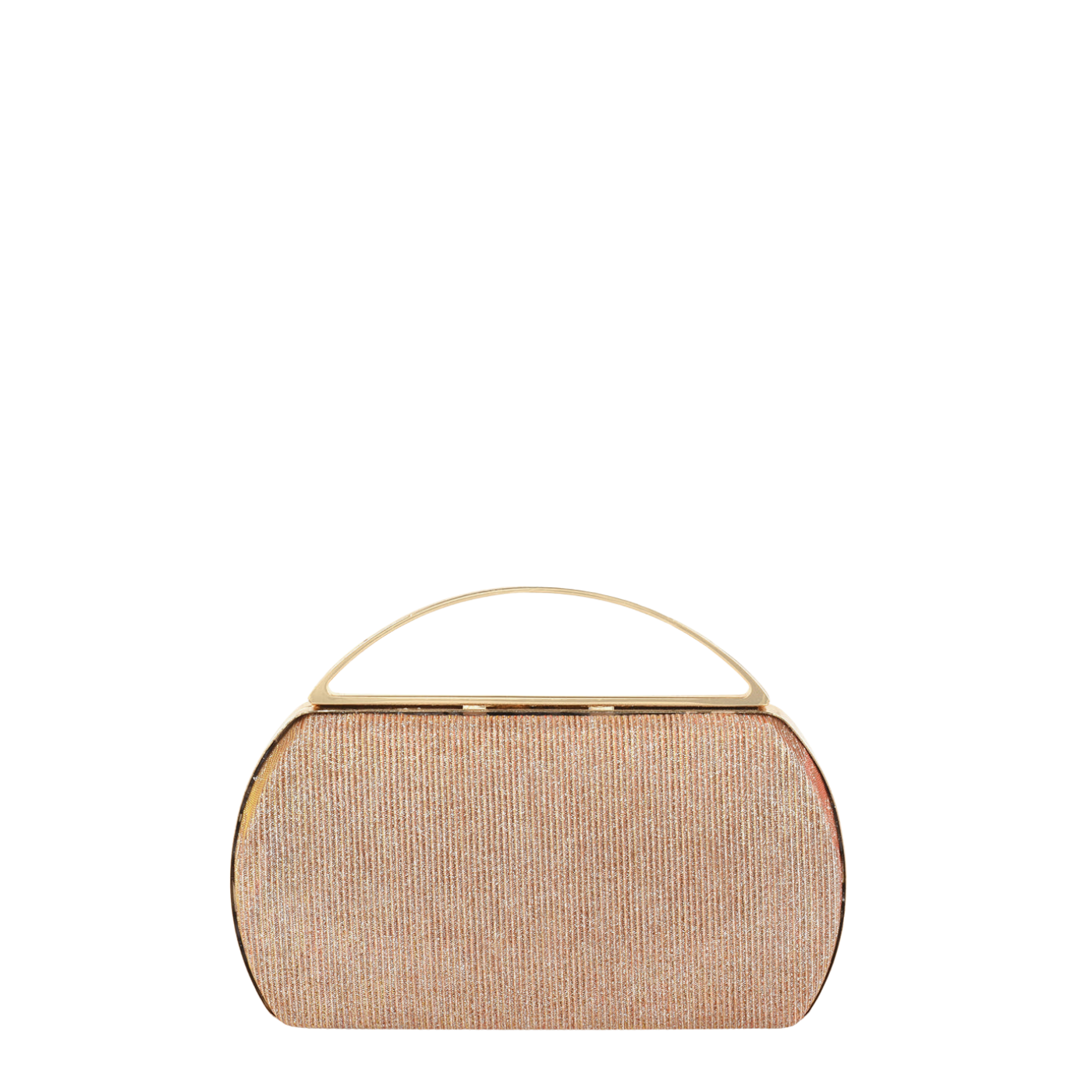 Women's Beige Textured Hard Case Clutch with Curved Gold Tone Handle