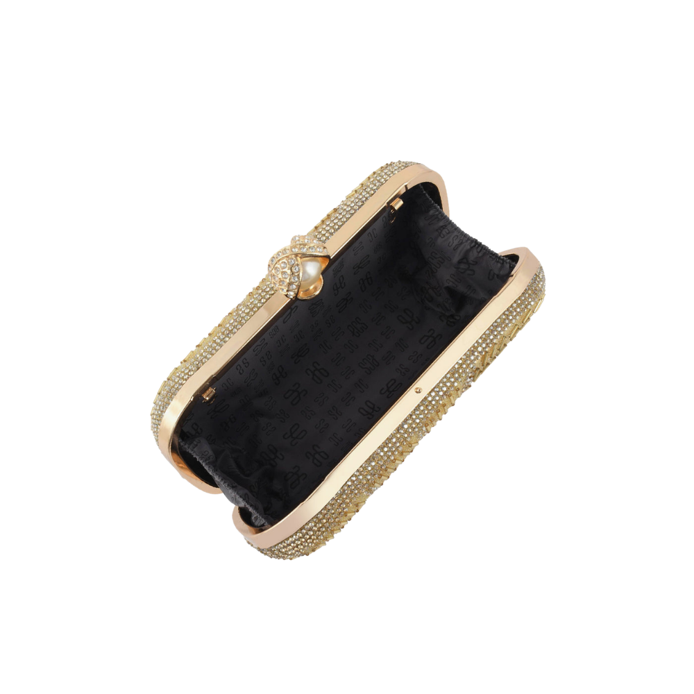 Women’s Starburst Beaded Box Clutch with Crystal Detailing and Pearl Clasp
