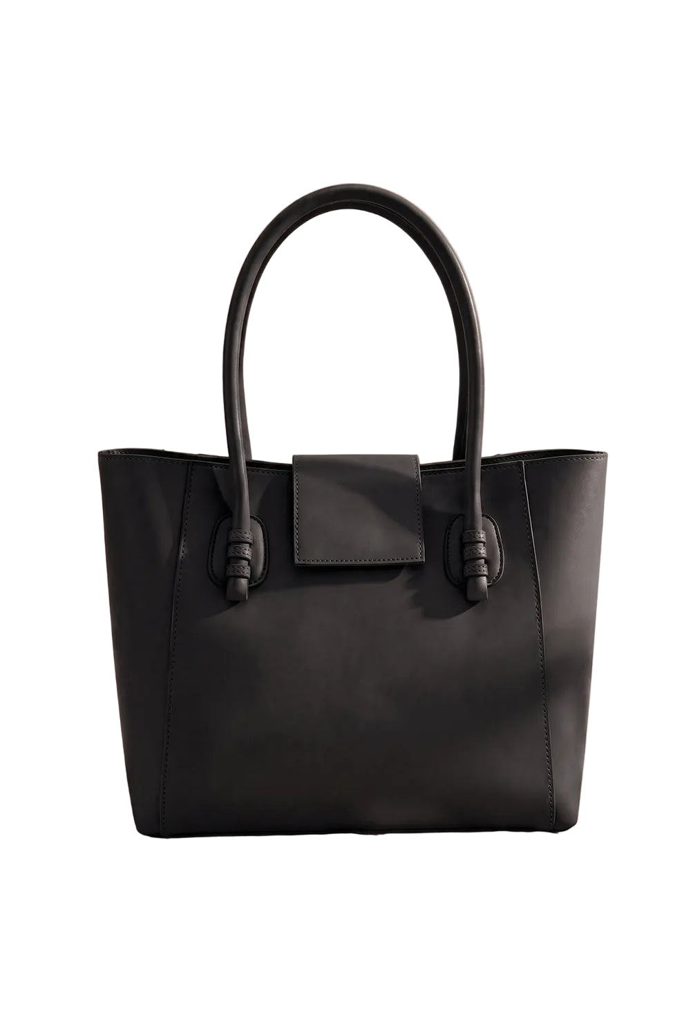 Noble Structured Tote Bag Black Handbag with Fold-Over Flap