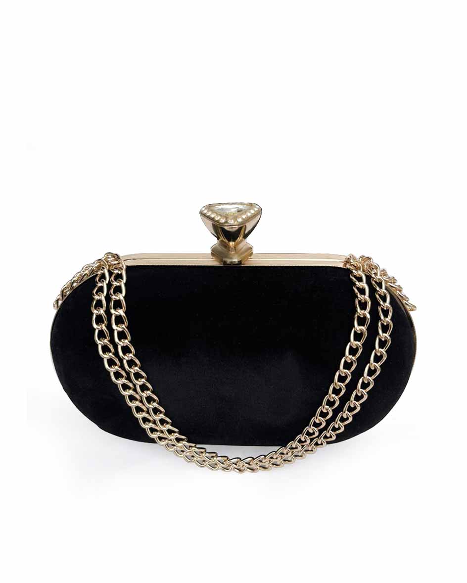 The Clutch House Black Velvet Oval Clutch Bag