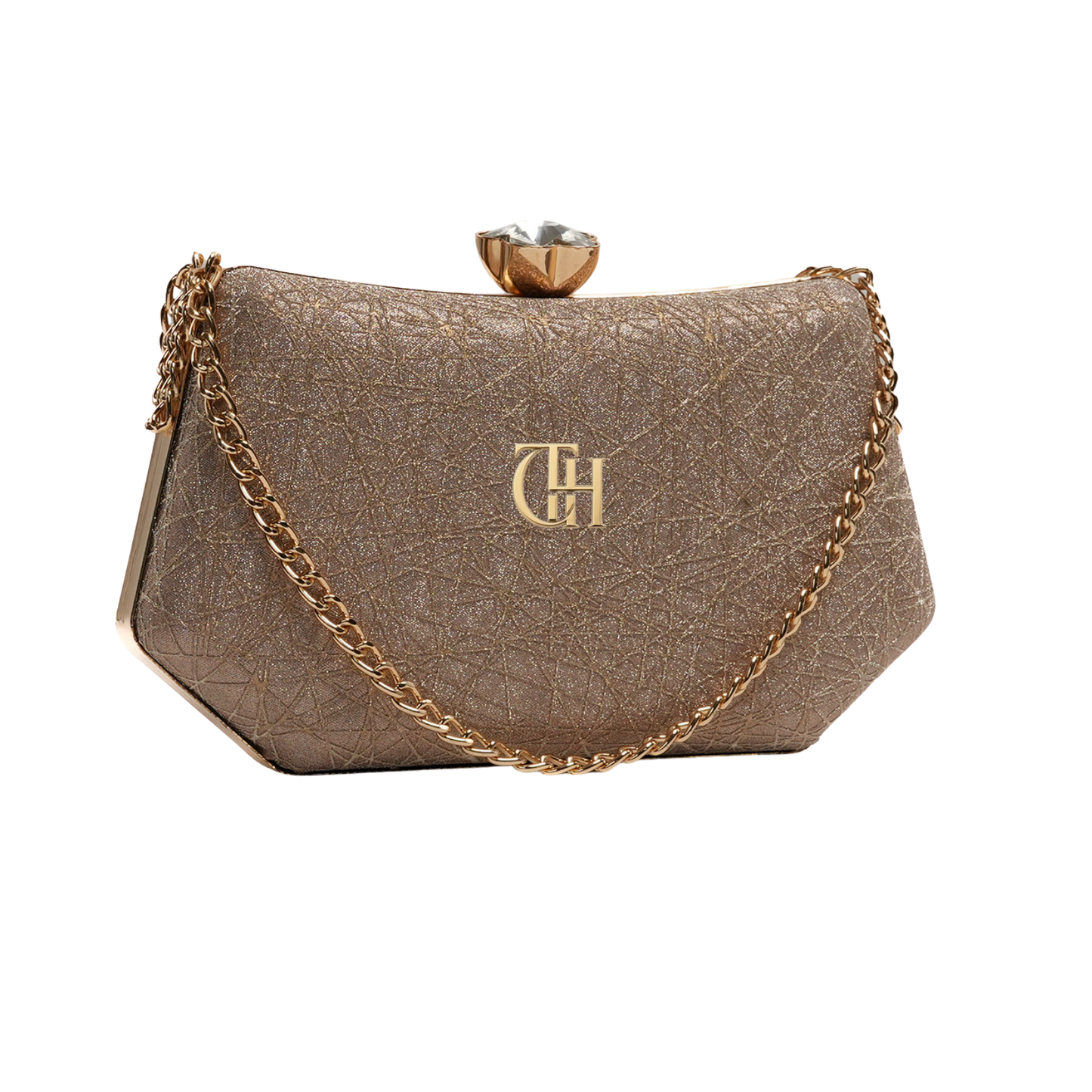 Shimmer Clutch Golden Evening Bag with Chain Strap