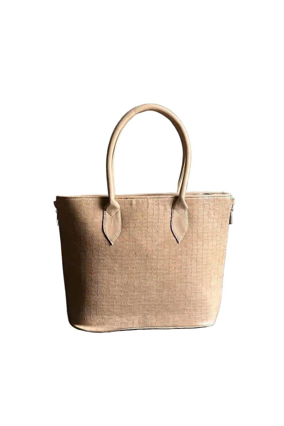 SwiftZip Tote Bag Beige Croc Textured Faux Leather Handbag