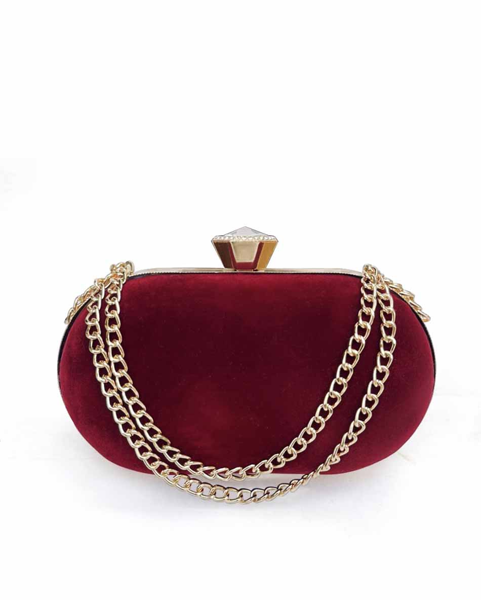 The Clutch House Reddish Maroon Velvet Oval Clutch Bag