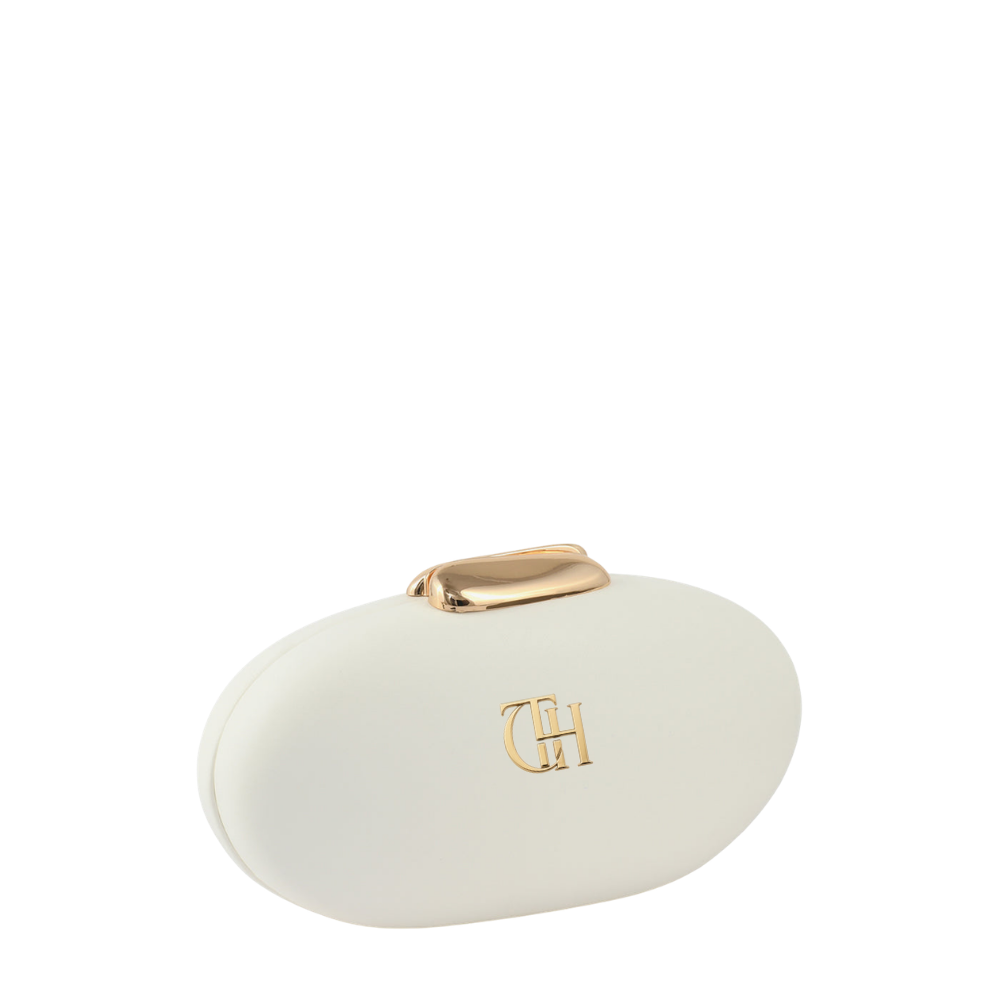 Womens White Pebble Oval Box Clutch Bag with Chain Strap