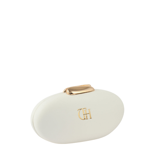 Womens White Pebble Oval Box Clutch Bag with Chain Strap