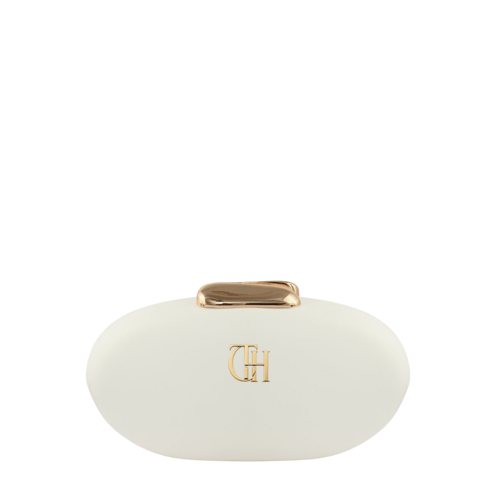 Womens White Pebble Oval Box Clutch Bag with Chain Strap
