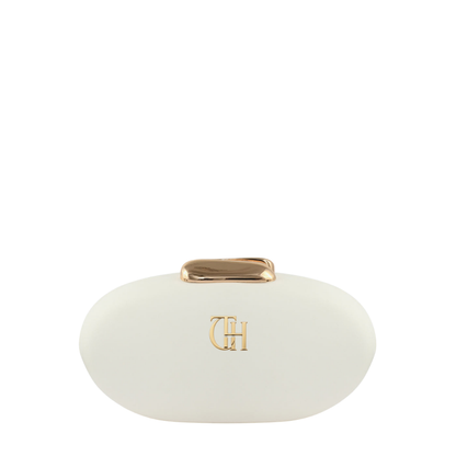 Womens White Pebble Oval Box Clutch Bag with Chain Strap
