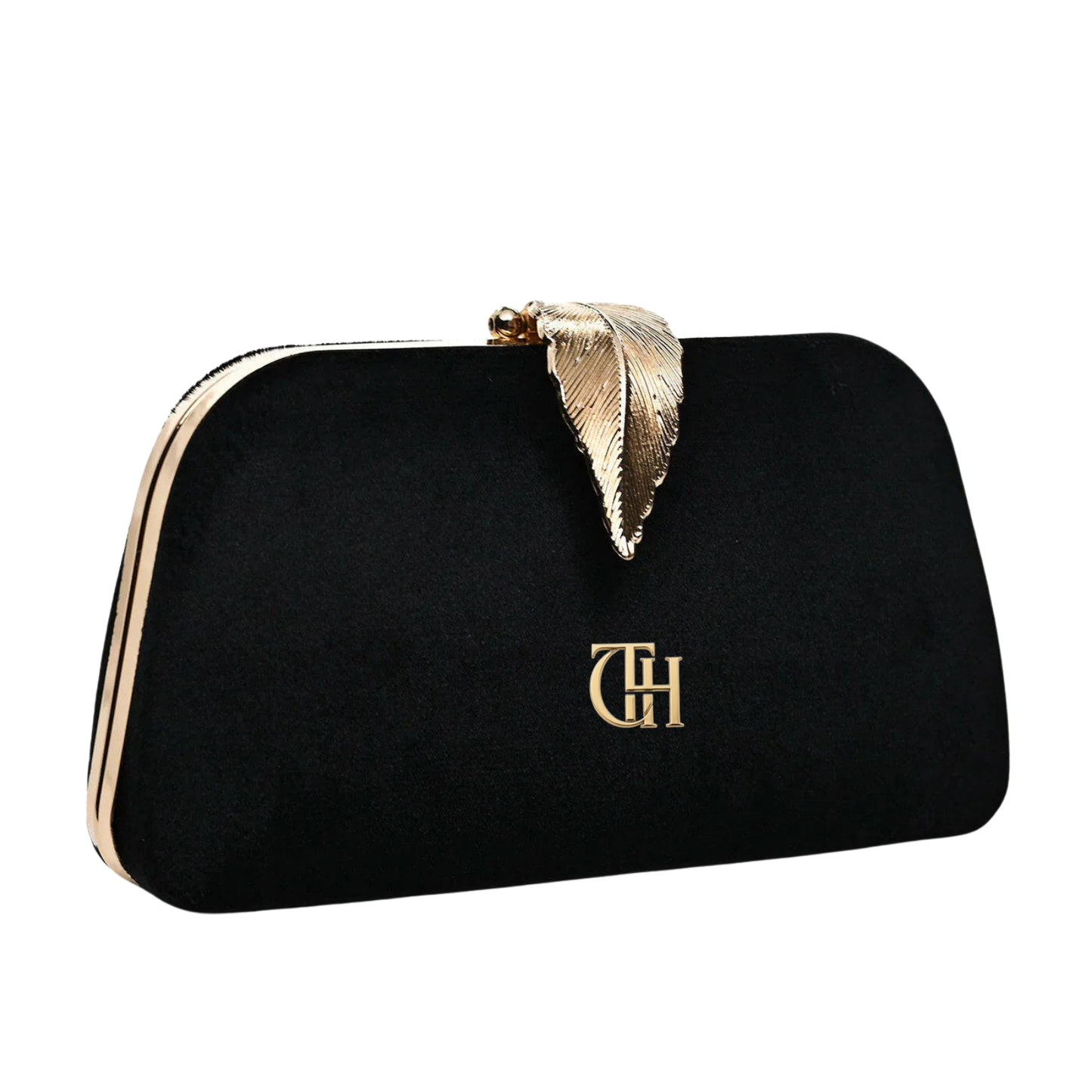 Mystic Velvet Clutch Black Evening Clutch with Gold Leaf Clasp