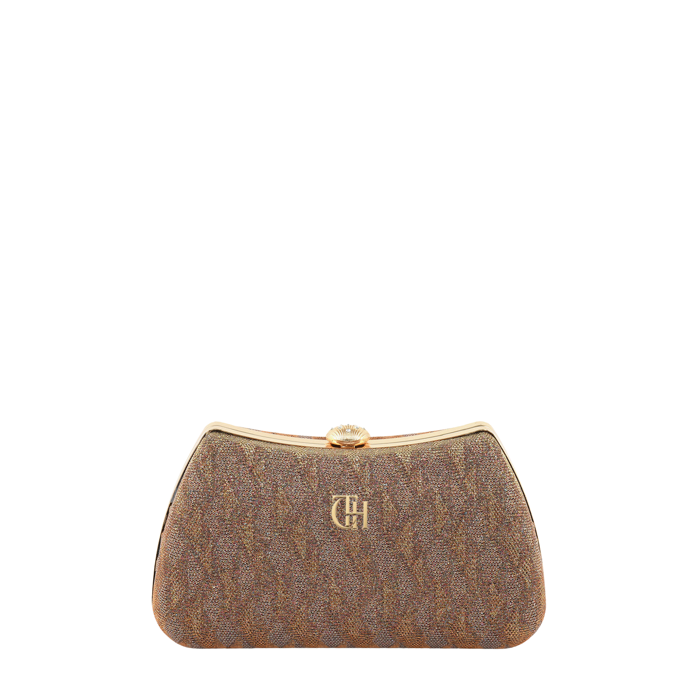 Women's Brown Textured Clutch with Gold Tone Chain and Secure Clasp