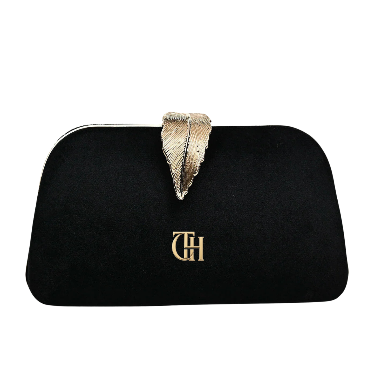Mystic Velvet Clutch Black Evening Clutch with Gold Leaf Clasp