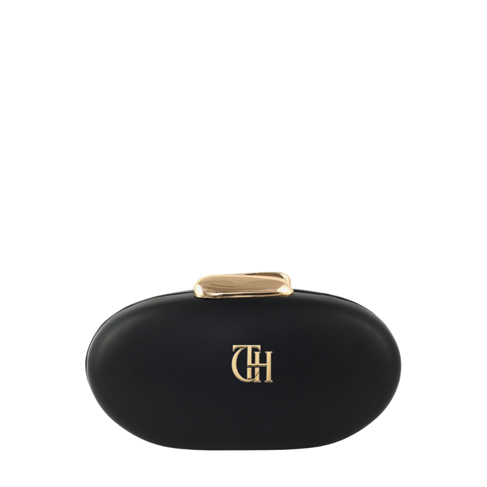Womens Black Pebble Oval Box Clutch Bag with Chain Strap