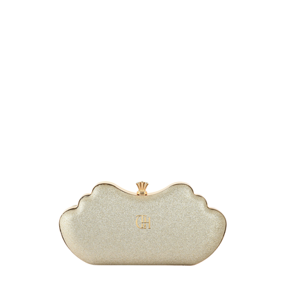 Women's Golden Shimmer Cloud Clutch with Crystal Clasp and Chain Strap