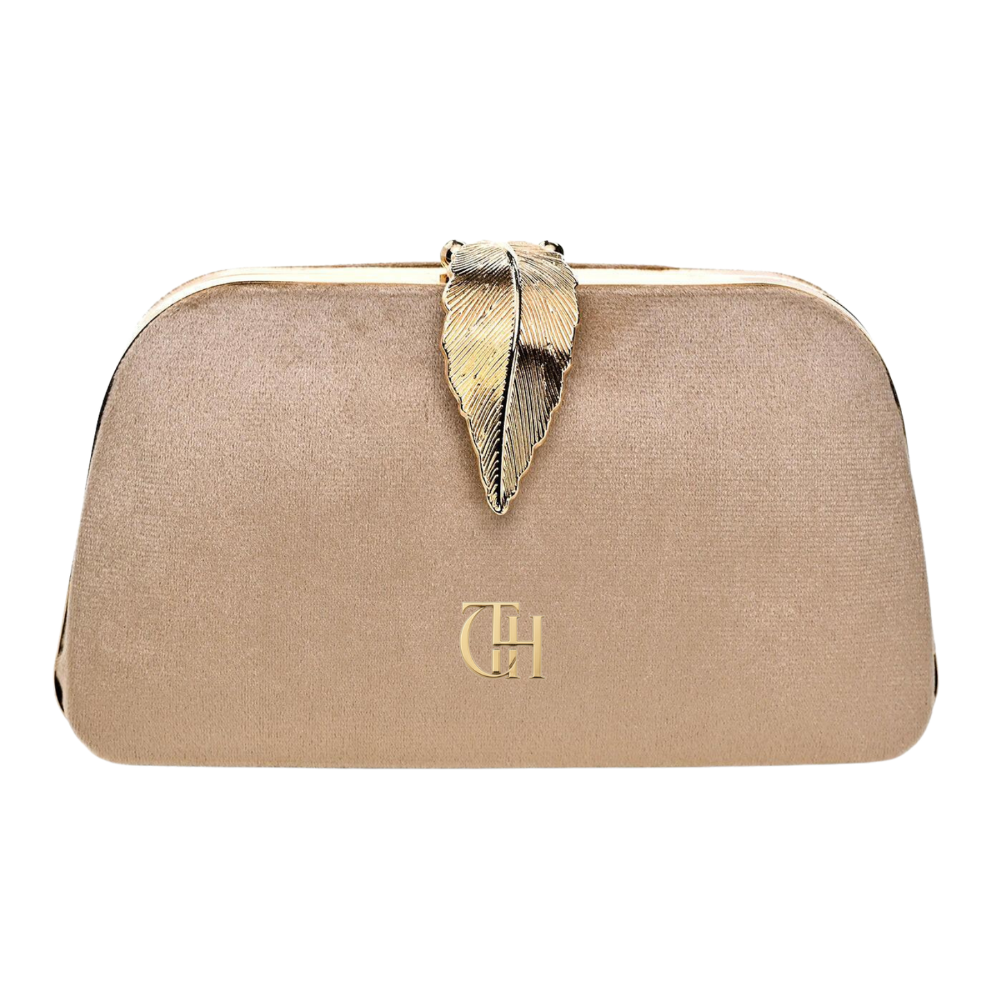 Mystic Velvet Clutch Beige Evening Clutch with Gold Leaf Clasp