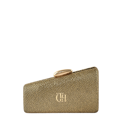 Women’s Slant Clasp Crystal Box Clutch with Gold Ring Closure