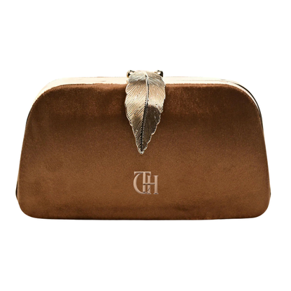 Mystic Velvet Clutch Brown Evening Clutch with Gold Leaf Clasp