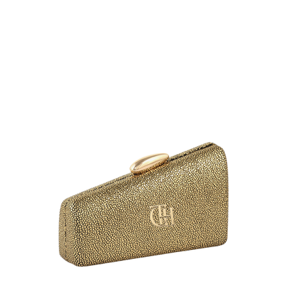 Women’s Slant Clasp Crystal Box Clutch with Gold Ring Closure