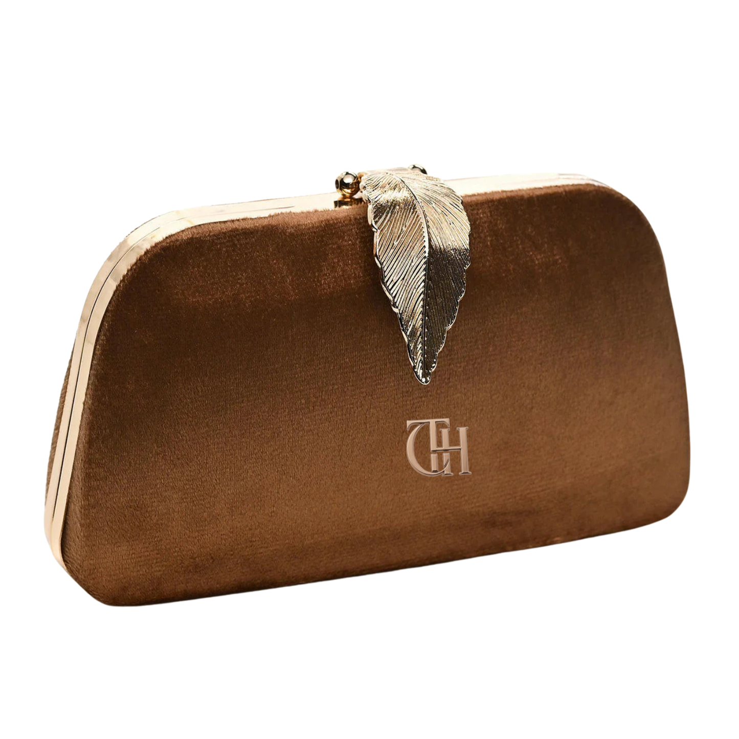 Mystic Velvet Clutch Brown Evening Clutch with Gold Leaf Clasp