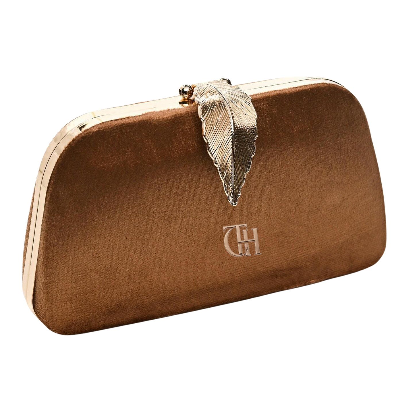 Mystic Velvet Clutch Brown Evening Clutch with Gold Leaf Clasp