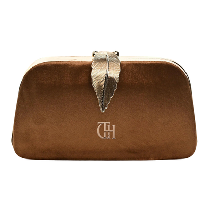 Mystic Velvet Clutch Brown Evening Clutch with Gold Leaf Clasp