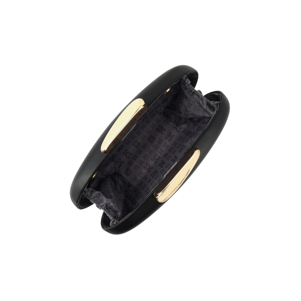 Womens Black Pebble Oval Box Clutch Bag with Chain Strap