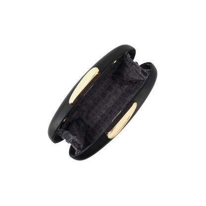 Womens Black Pebble Oval Box Clutch Bag with Chain Strap