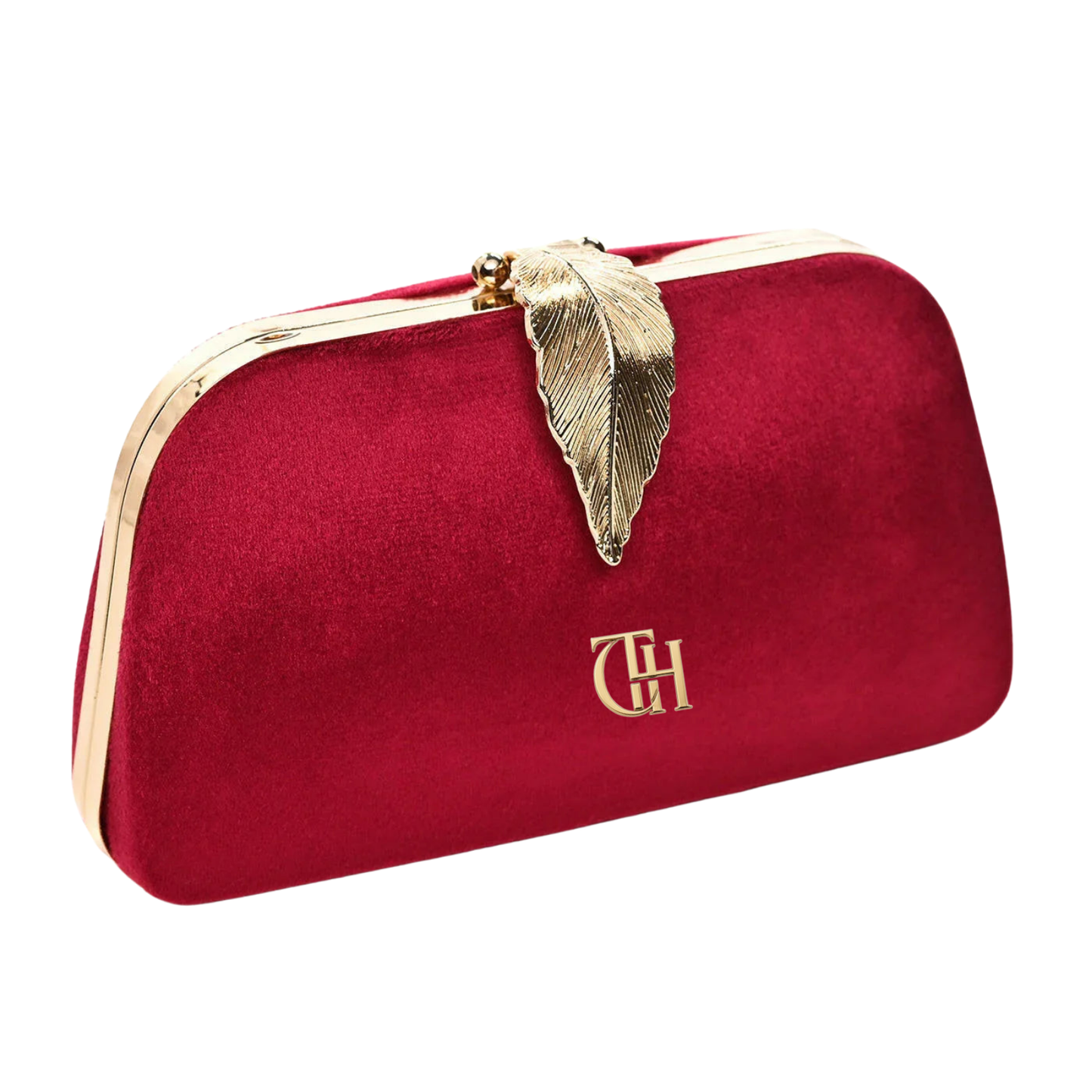 Mystic Velvet Clutch Maroon Evening Clutch with Gold Leaf Clasp