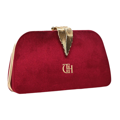 Mystic Velvet Clutch Maroon Evening Clutch with Gold Leaf Clasp