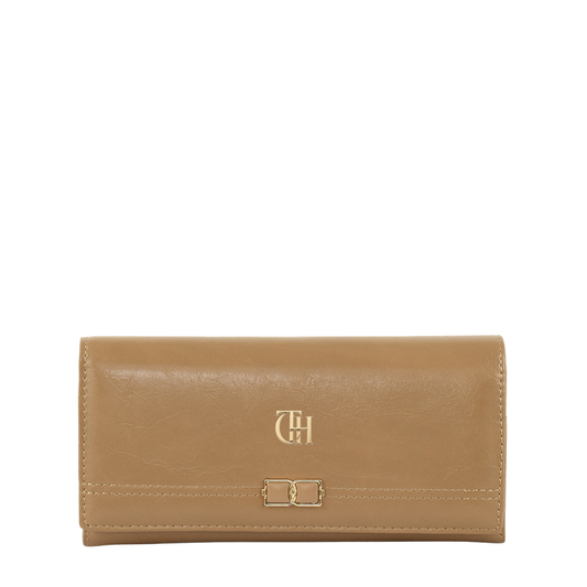 Women’s Beige Link Clasp Long Wallet with Gold Tone Detail