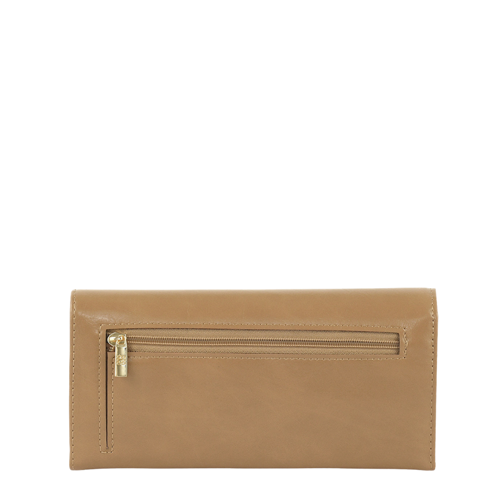 Women’s Beige Link Clasp Long Wallet with Gold Tone Detail
