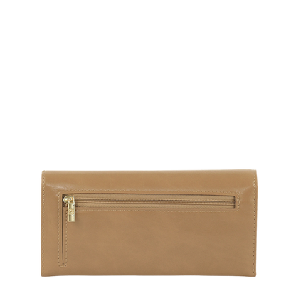 Women’s Beige Link Clasp Long Wallet with Gold Tone Detail