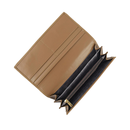 Women’s Beige Link Clasp Long Wallet with Gold Tone Detail