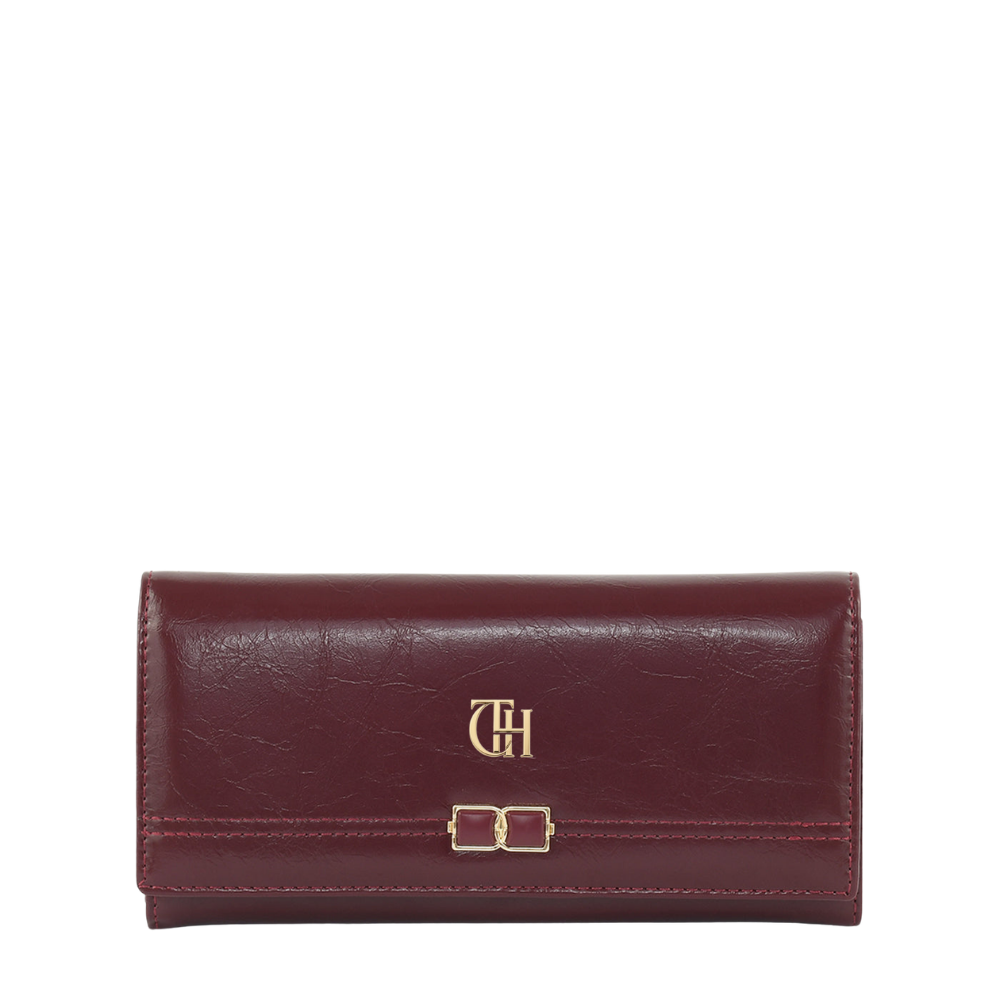Women’s Red Link Clasp Long Wallet with Gold Tone Detail
