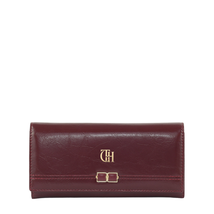 Women’s Red Link Clasp Long Wallet with Gold Tone Detail