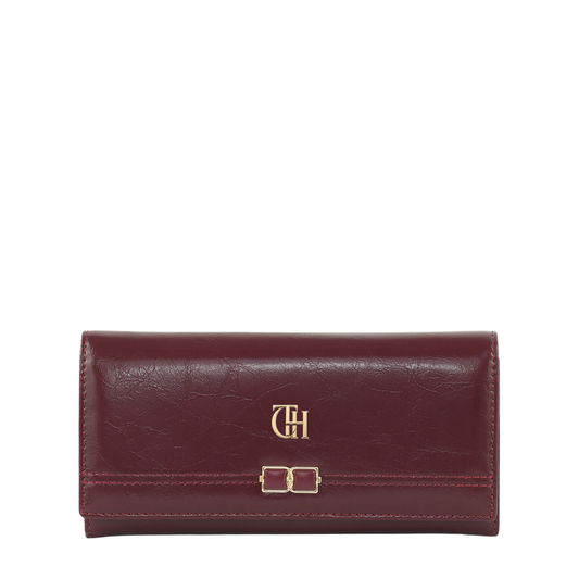 Women’s Red Link Clasp Long Wallet with Gold Tone Detail