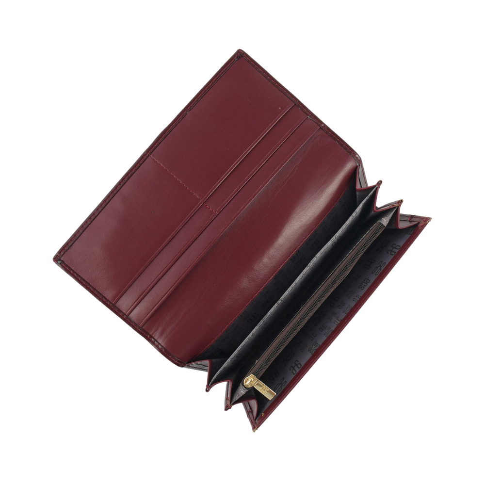 Women’s Red Link Clasp Long Wallet with Gold Tone Detail