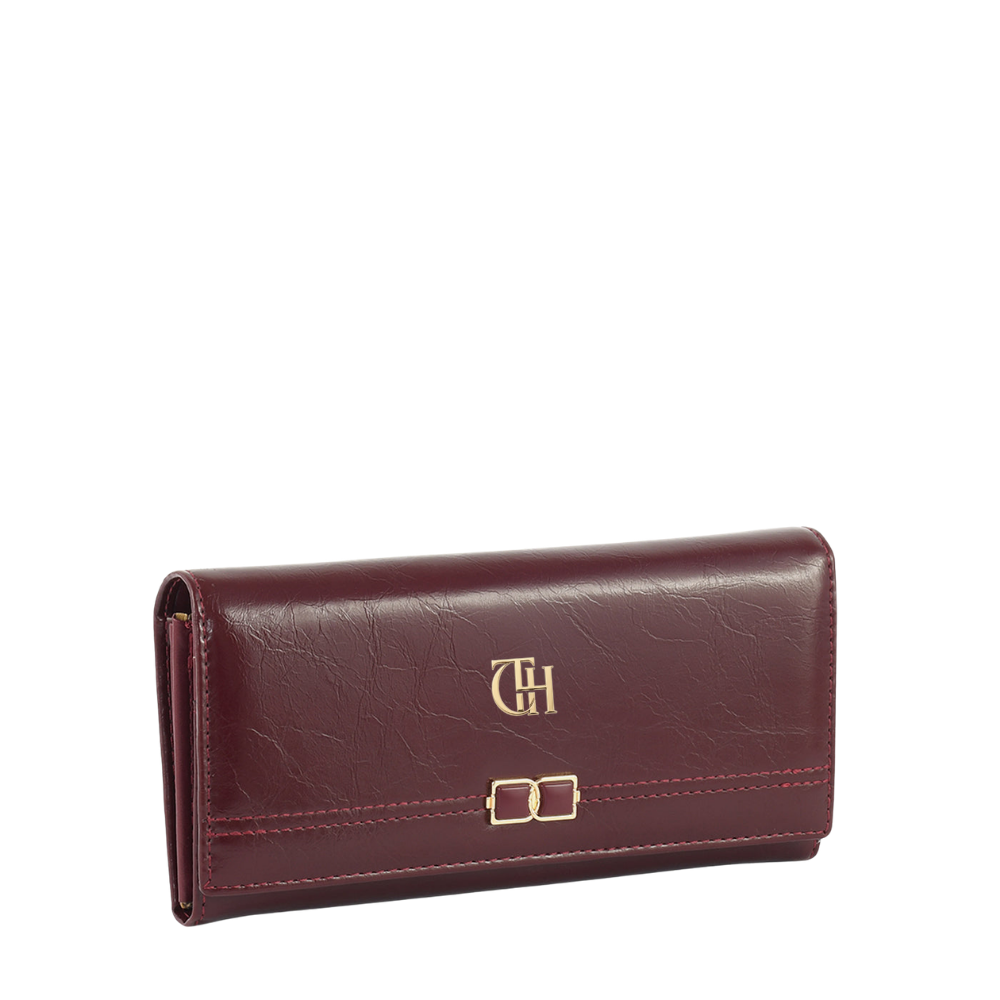Women’s Red Link Clasp Long Wallet with Gold Tone Detail