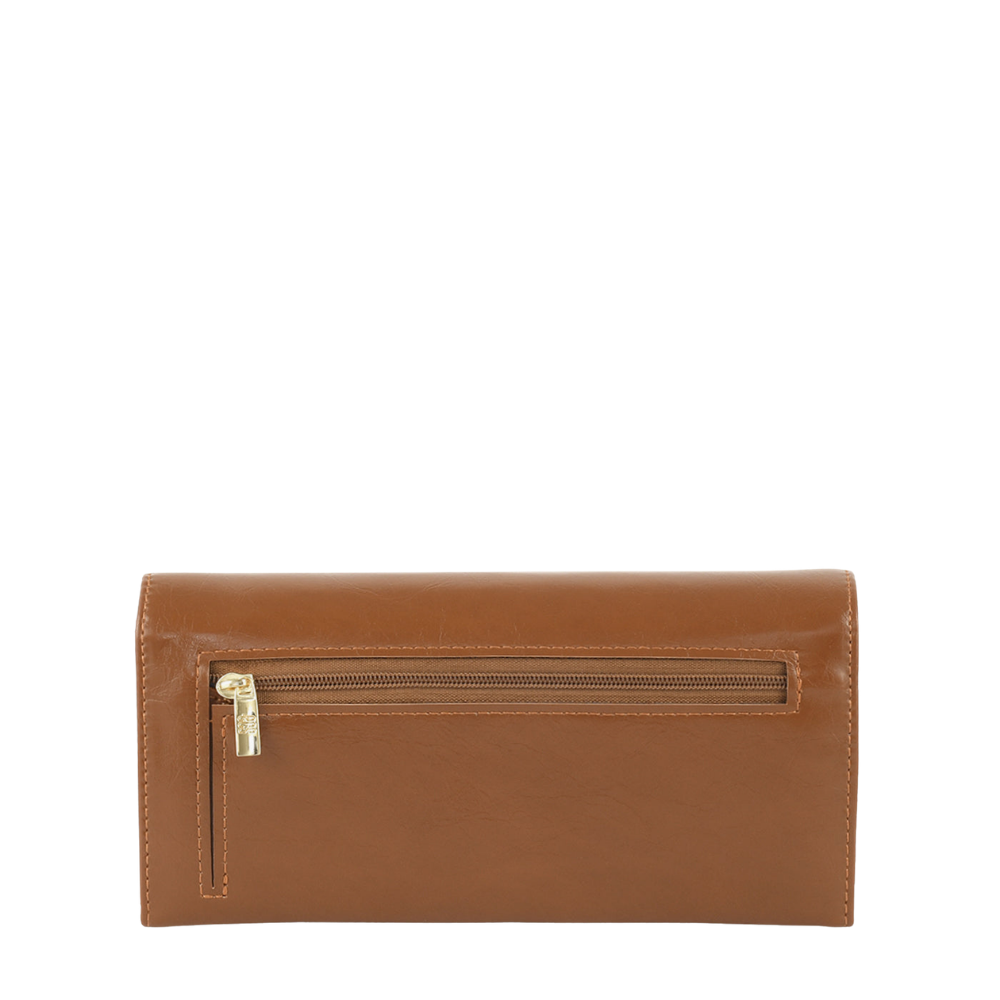 Women’s Brown Link Clasp Long Wallet with Gold Tone Detail