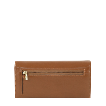 Women’s Brown Link Clasp Long Wallet with Gold Tone Detail