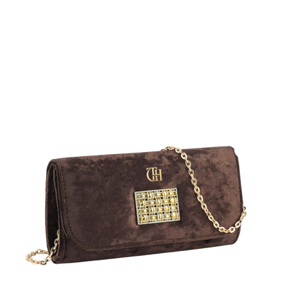 Women's Brown Textured Panel Clutch with Detachable Chain Strap