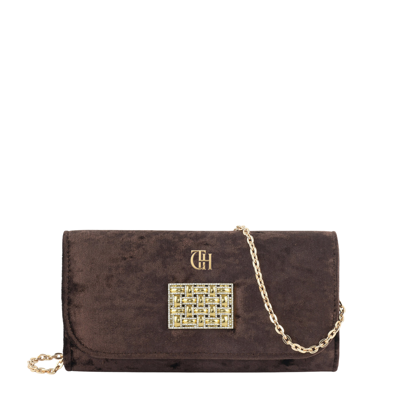 Women's Brown Textured Panel Clutch with Detachable Chain Strap