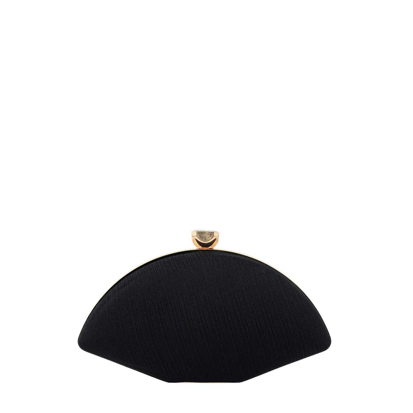 Women's Black Velvet Curved Clutch with Crystal Clasp and Gold Tone Chain Strap