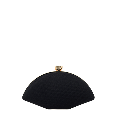 Women's Black Velvet Curved Clutch with Crystal Clasp and Gold Tone Chain Strap