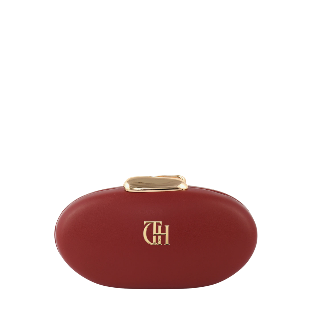 Womens Red Pebble Oval Box Clutch Bag with Chain Strap