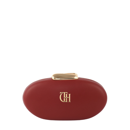 Womens Red Pebble Oval Box Clutch Bag with Chain Strap
