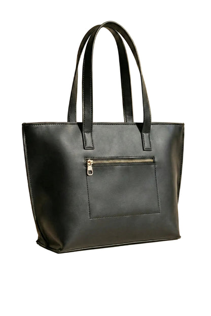 Alexa Messenger Tote Bag Black Structured Handbag with Zip Closure