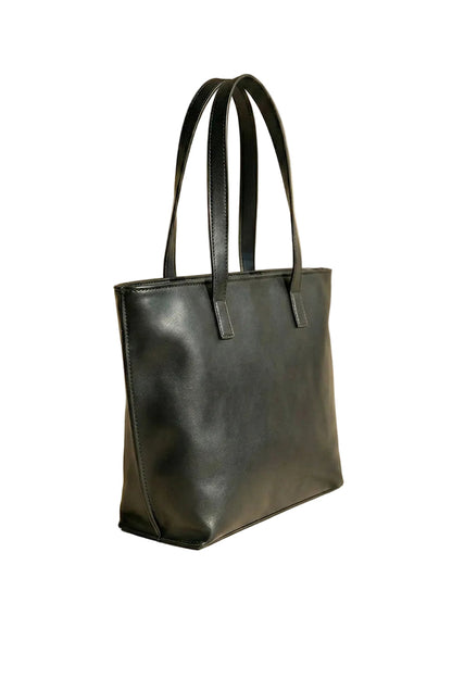 Alexa Messenger Tote Bag Black Structured Handbag with Zip Closure