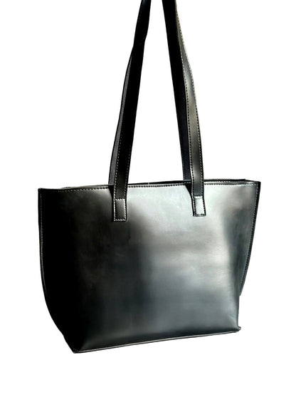 Alexa Messenger Tote Bag Black Structured Handbag with Zip Closure